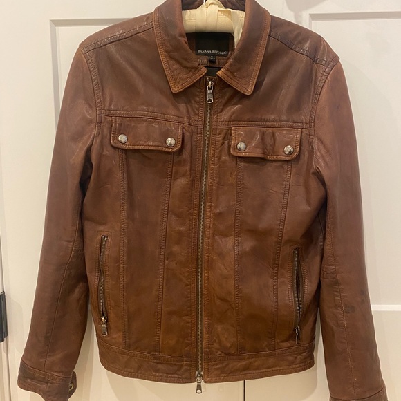 Banana Republic Brown Cognac Leather Small S Jacket - Picture 1 of 11
